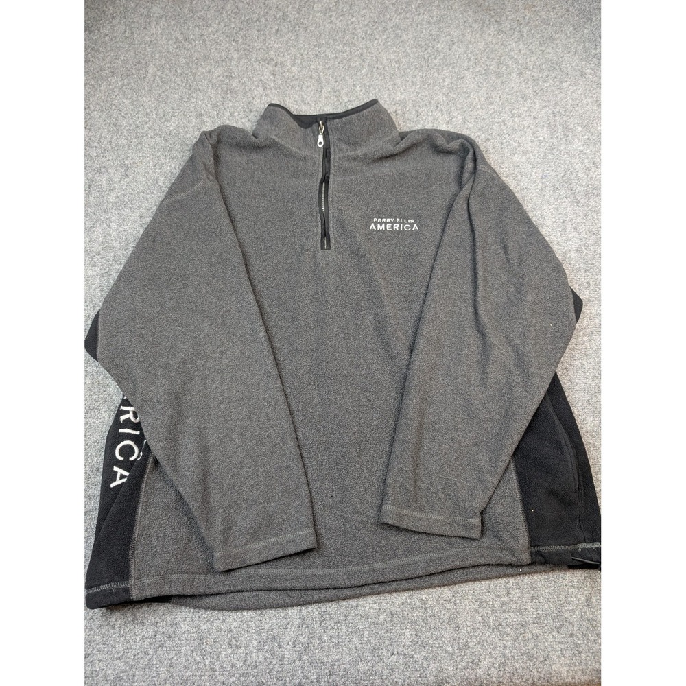 Perry Ellis America Sweatshirt Mens XL Gray Pullover 1/4 Zip Fleece Mock Neck
